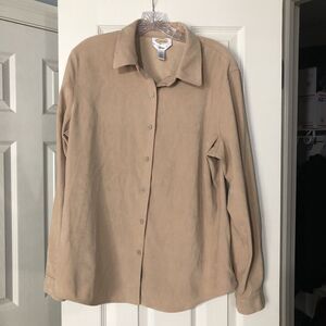 TALBOTS Womens Large Tops Brown Faux Suede Button Up Long Sleeve Shirt B…